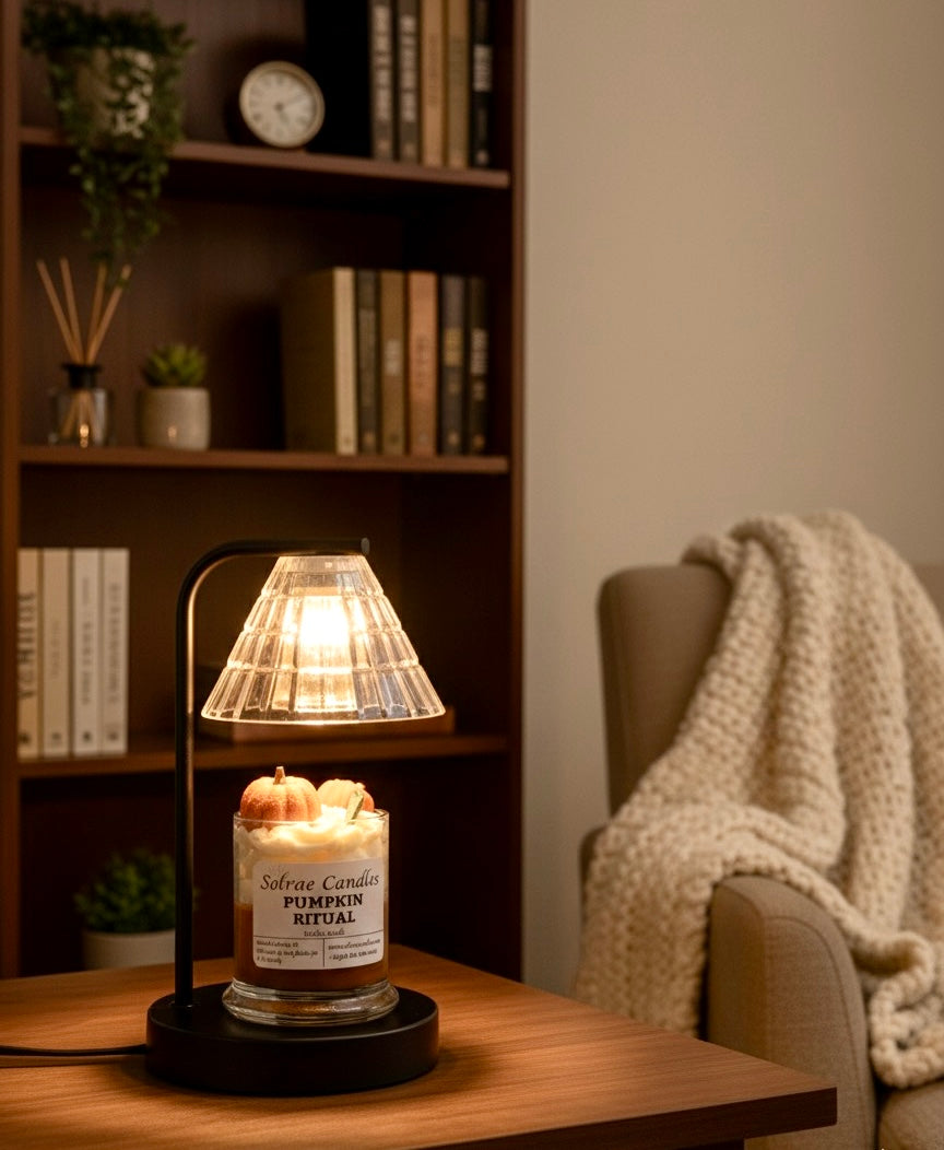 Candle Lamp Warmer with Glass Shade Black 10.5 Inch Classic Design